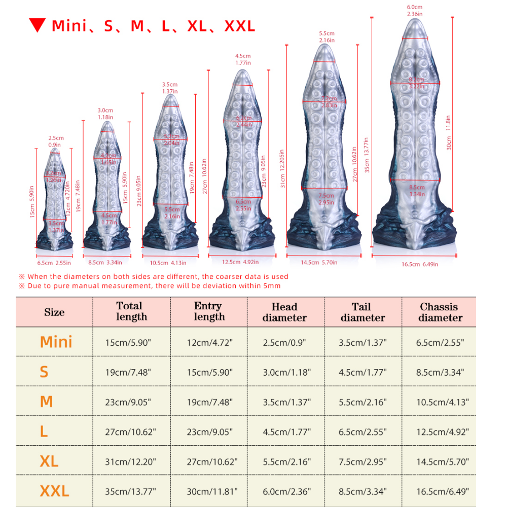 Nothosaur Abyss - Monster Dildo - Fantasy Tentacle Dildo - Monster Tongue Dildo-size chart