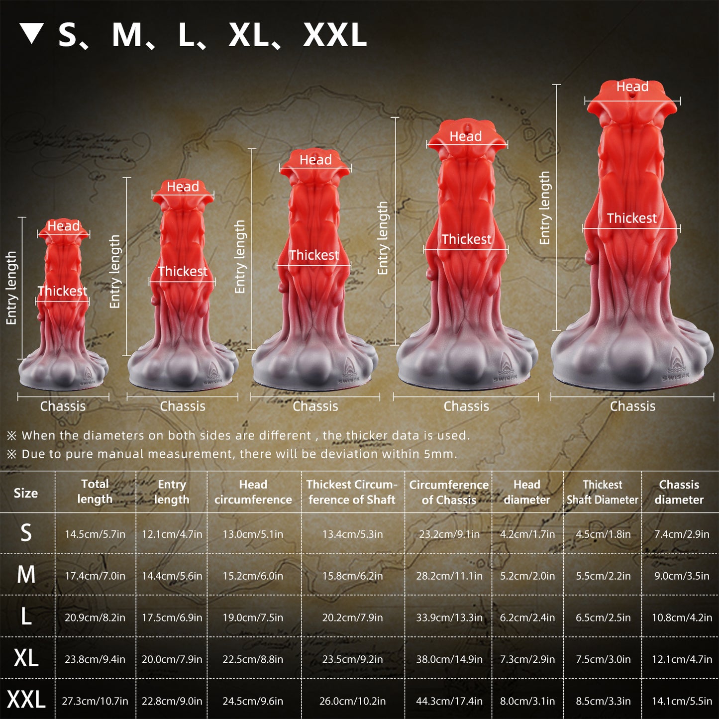 SWISOK Euna | The Gluttony Silicone Ejaculation Dildo Fantasy Dildo Monster Dildo size chart