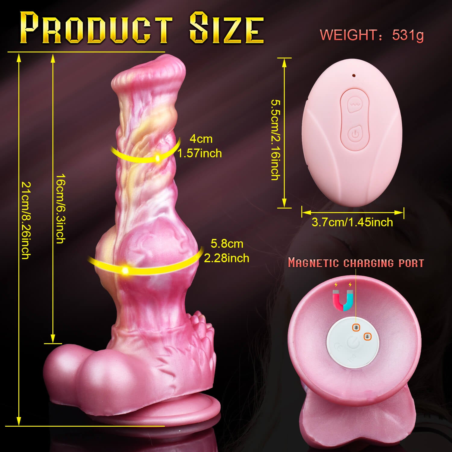 Crimson Dragon - 8.2 Inch Vibration & Thrusting  Dragon Dildo - Knot Dildo