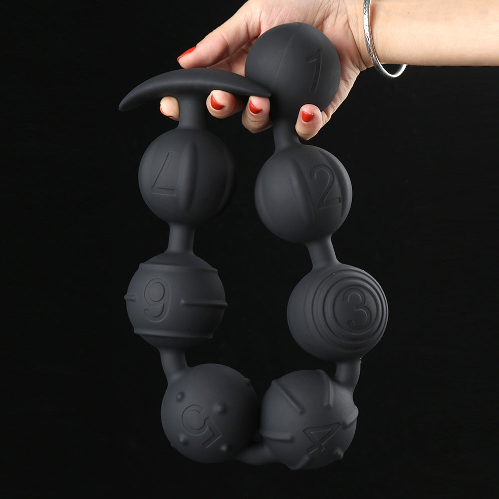 Perles anales en silicone sûres - 7 perles amovibles avec queue - Dilatateur anal à granulés de massage