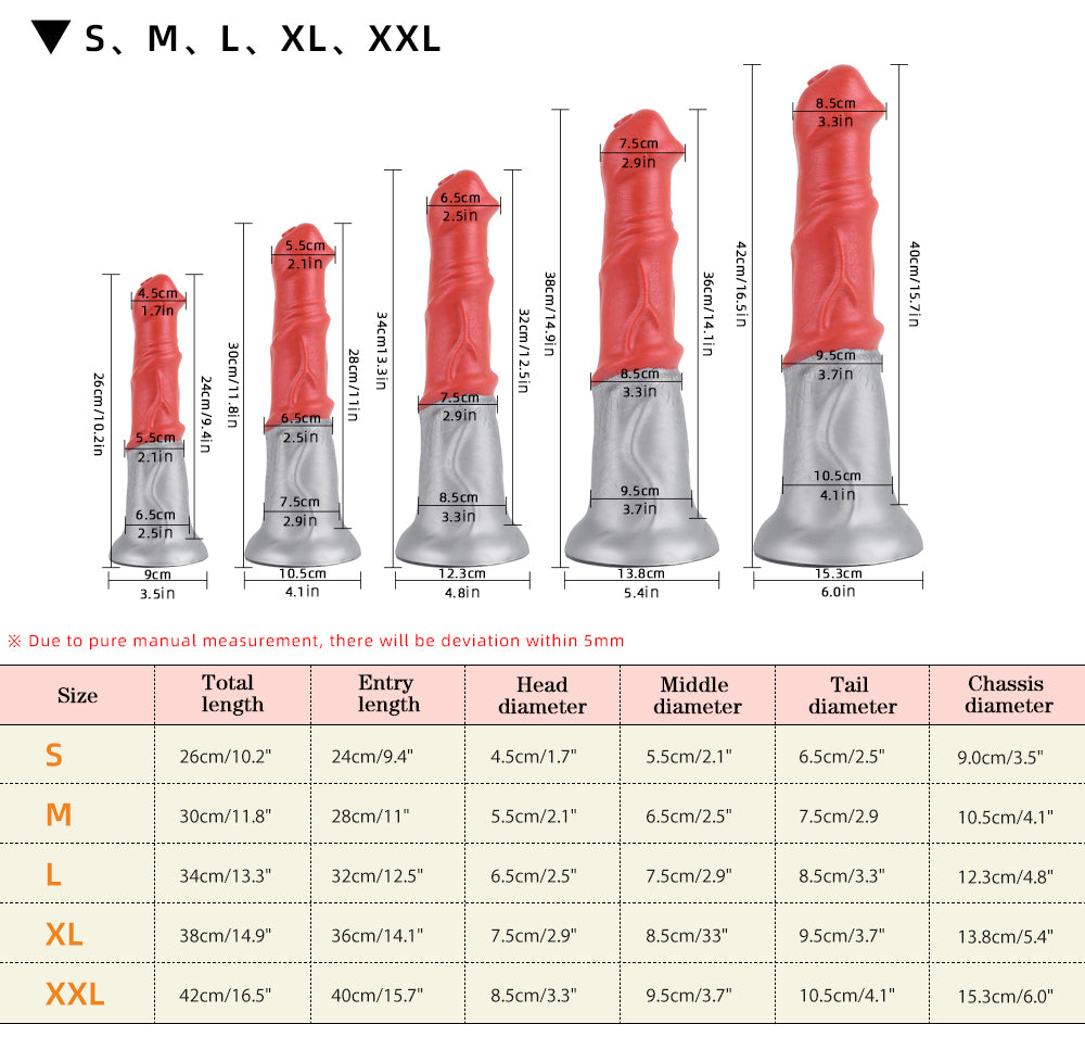 16,53 Zoll Pferd Dildo - Platin Silikon Fantasy Dildo - 5 Größen