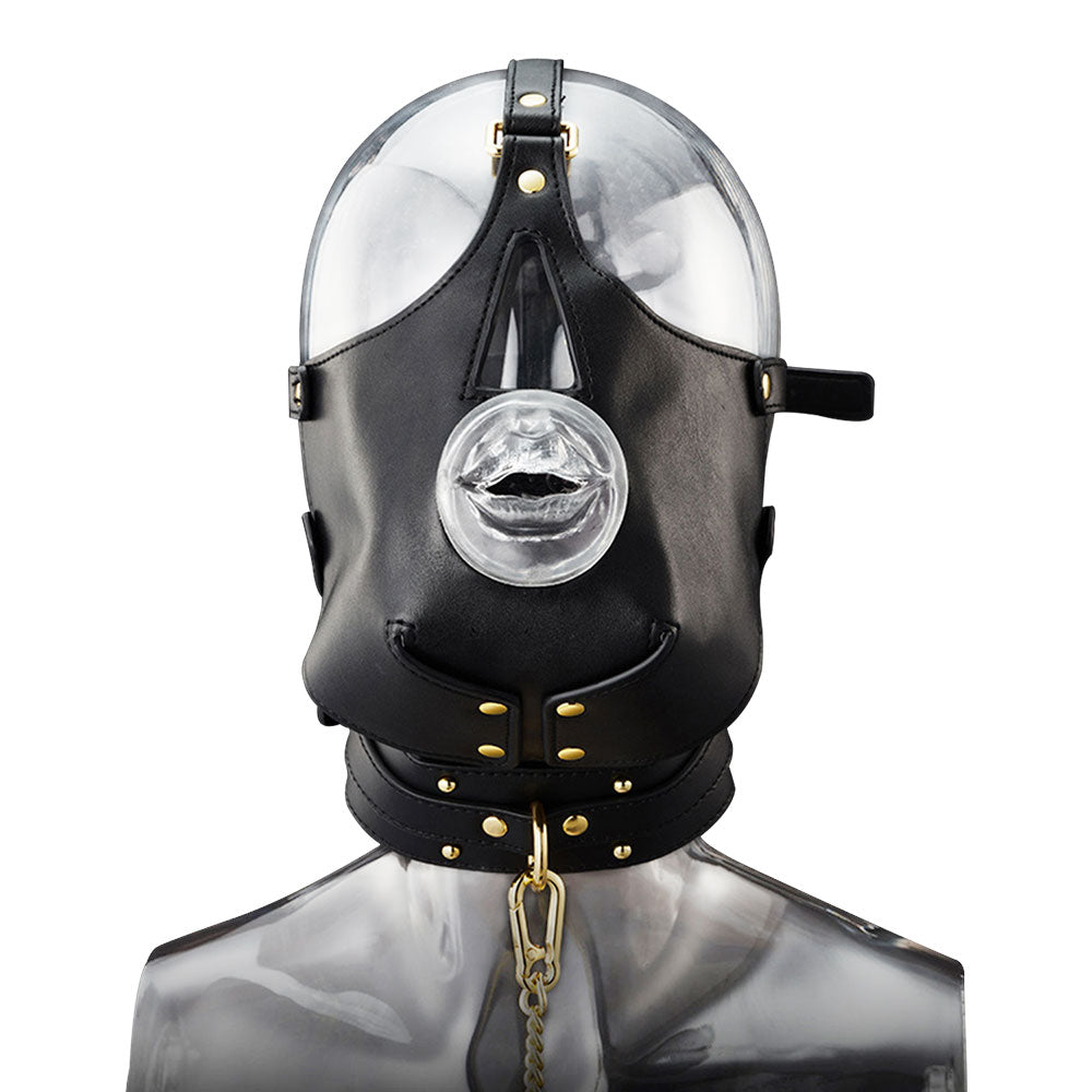 SM Leather Mask SM Leather Mask Head with Gag Conditioning Slave Deep  Throat Perverted Bondage Chain Sex Toys