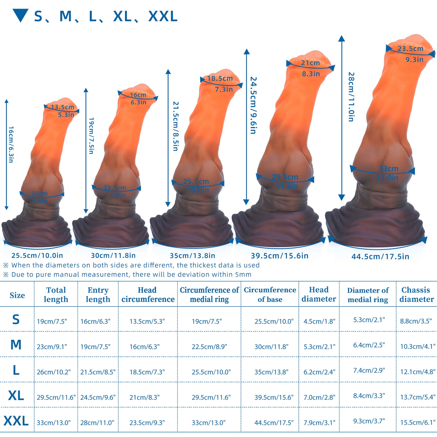 SWISOK Phantom - Fantasy Dildo  Horse Dildo - Flared Knot Dildo-size chart