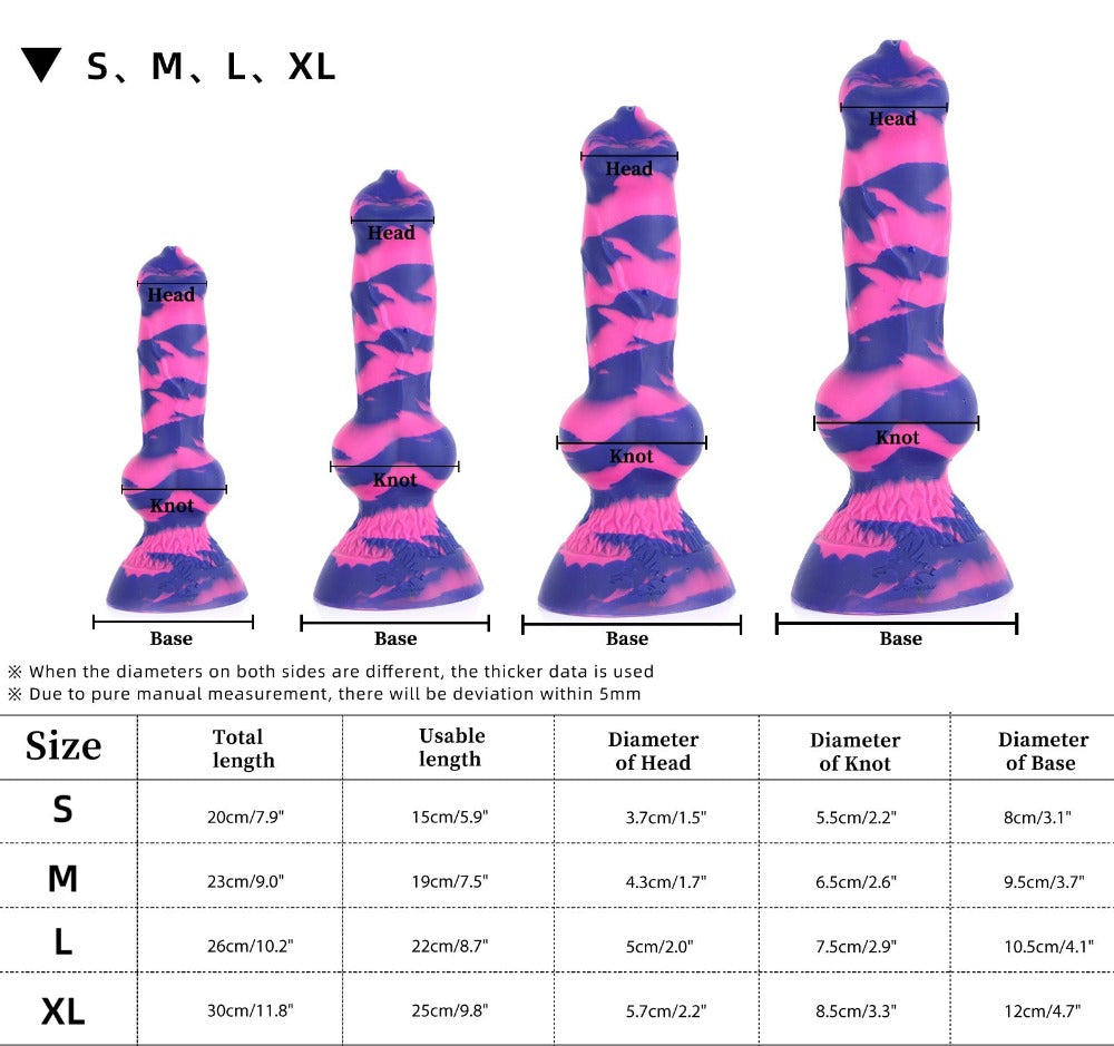 Nothosaur NICOS Horse Knot Dildo Zebra Fantasy Dildo-size chart