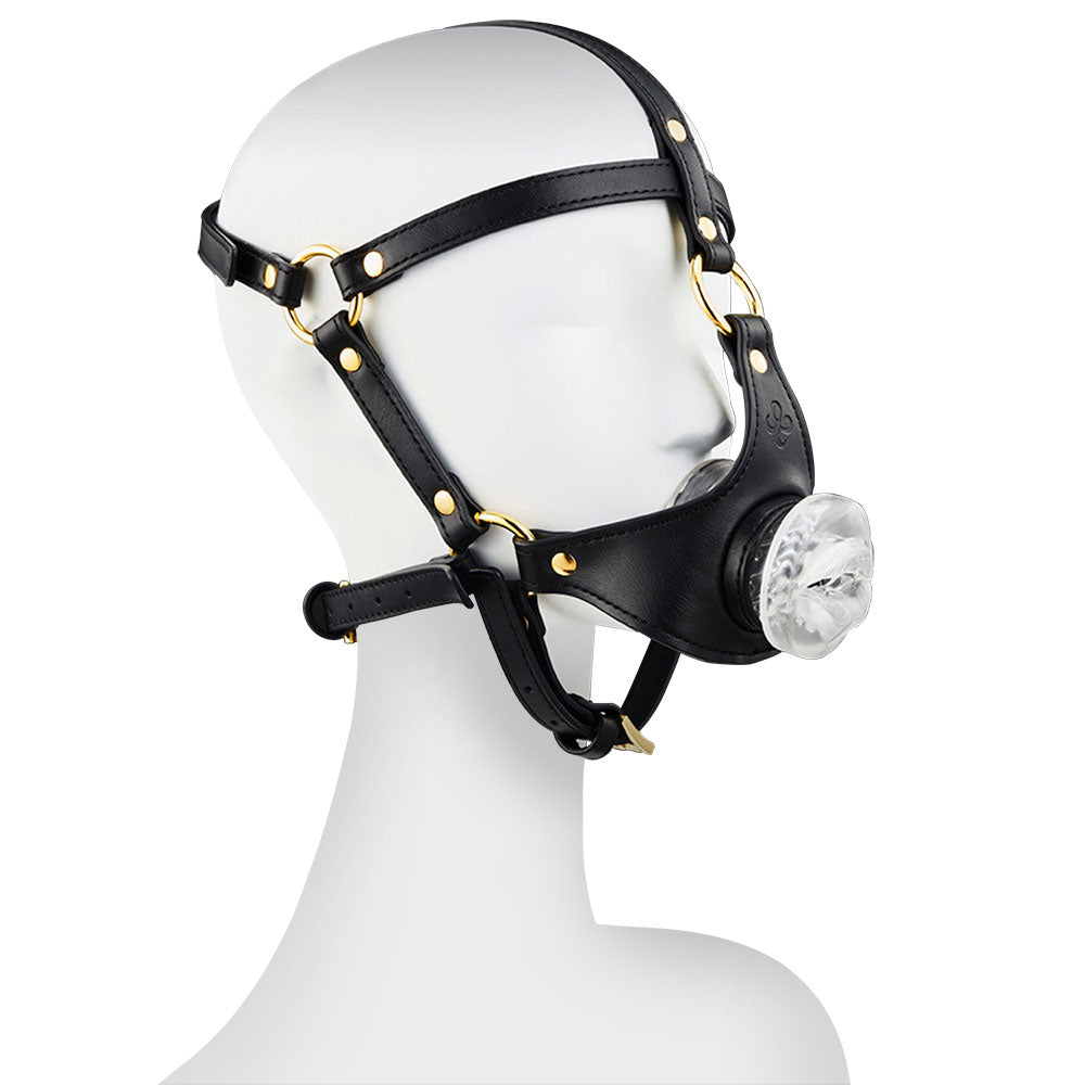 SM Leather Mask Head Strap Gag Deep Throat Perverted Slave Bondage Sex Toys