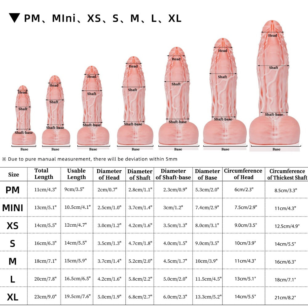 Nothosaur WIZ - Fantasy Dildo - Animal Dildo - Misty Orange - Size Chart