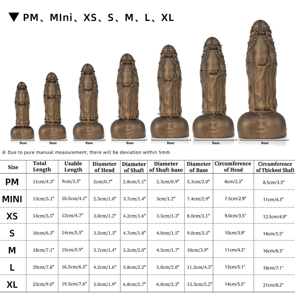 Nothosaur_WIZ_Fantasy_Dildo_Animal_Dildo_Sandalwood_Yellow_Size Chart